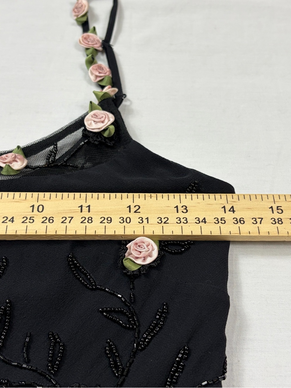 Sue Wong Vintage "Rare" Black Silk Floral Rosette Beaded Dress Size 6 Romantic - Picture 9 of 16